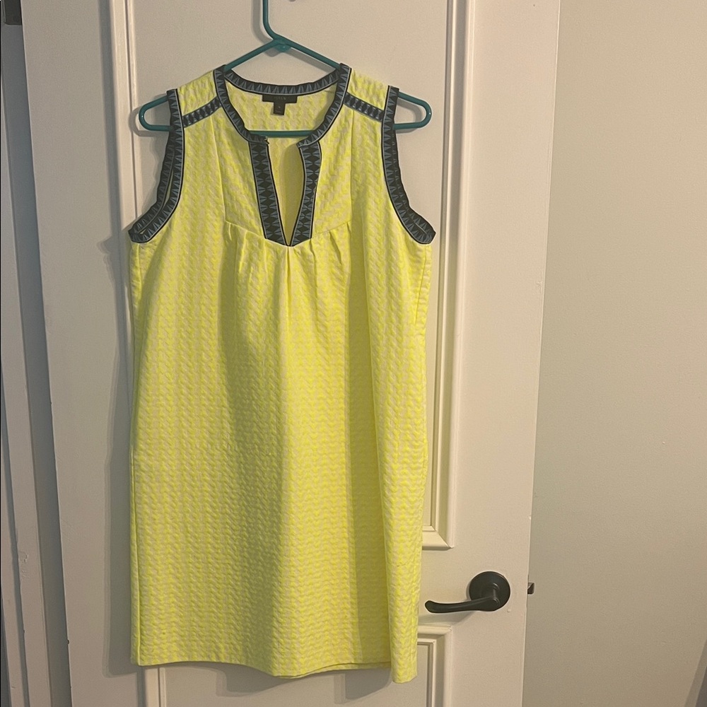 JCREW Yellow Sleeveless Shift Dress with Navy Trim